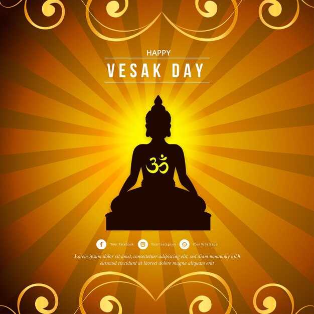 Gelukkige Vesak-groeten Geel Zwarte Achtergrond Social Media Design Banner Gratis Vector