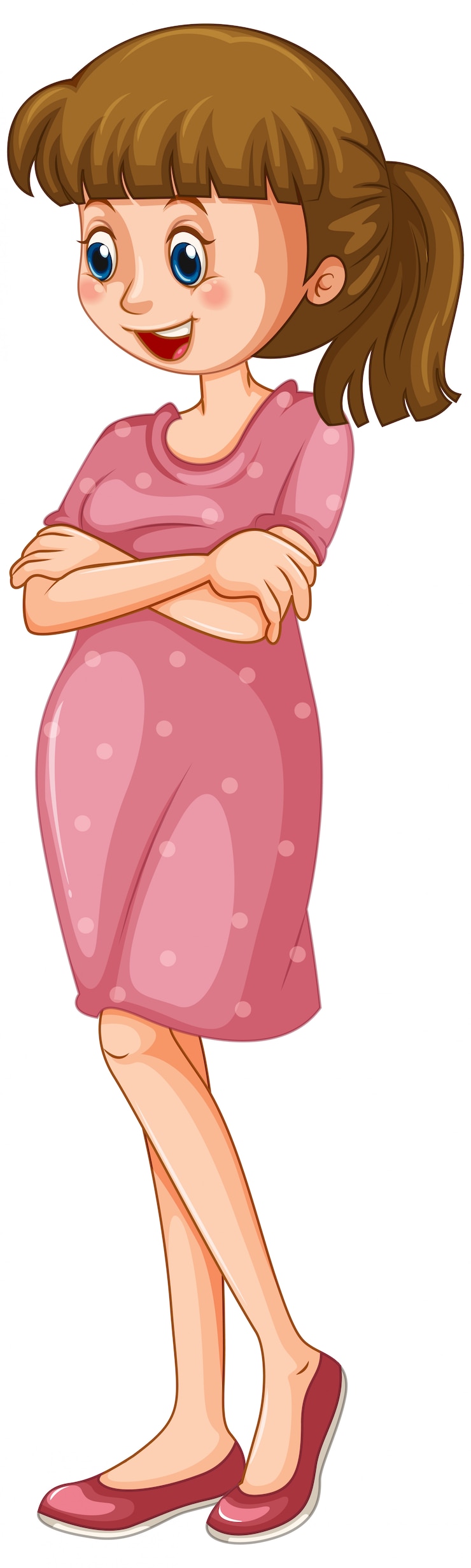 Gratis Vector gelukkige vrouw die zich op witte achtergrond bevindt