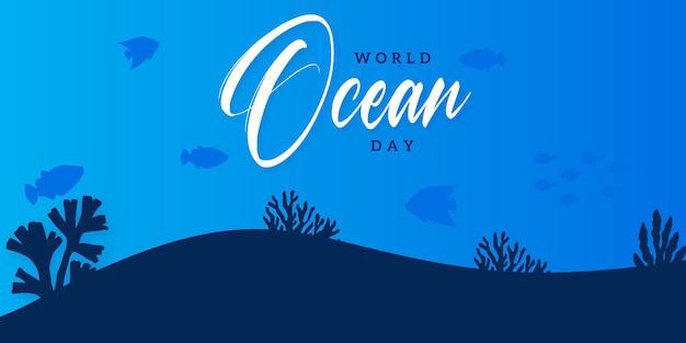 Gelukkige Wereld Oceaan Dag Blauwe Achtergrond Social Media Design Banner Gratis Vector