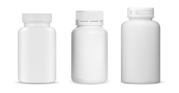 Geneeskunde pil fles wit plastic leeg vitamine supplement pot mockup ontwerp