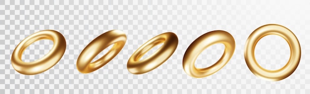 Gratis vector geometrisch element in de vorm van gouden d torus ronde realistische ring to set geïsoleerd