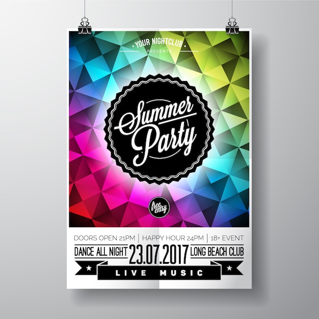 Gratis vector geometrisch poster van de zomerpartij