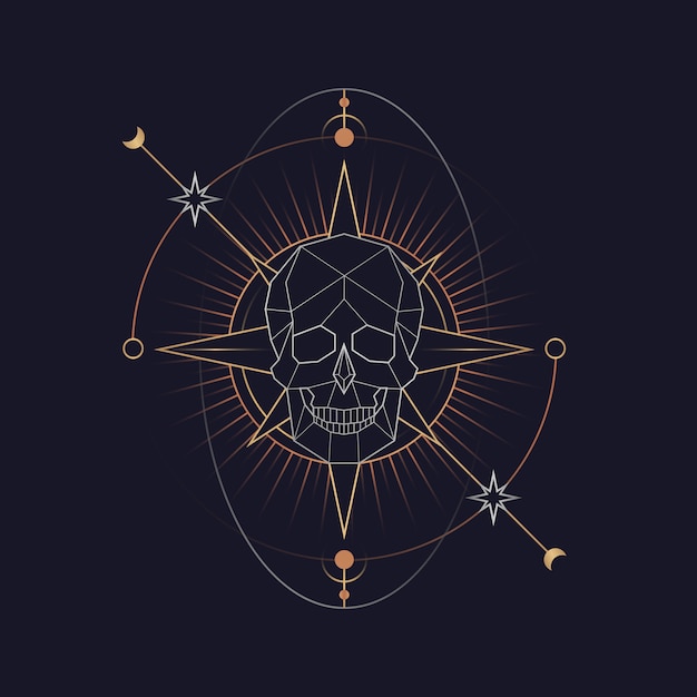 Geometrische astrologische tarotkaart van de schedel