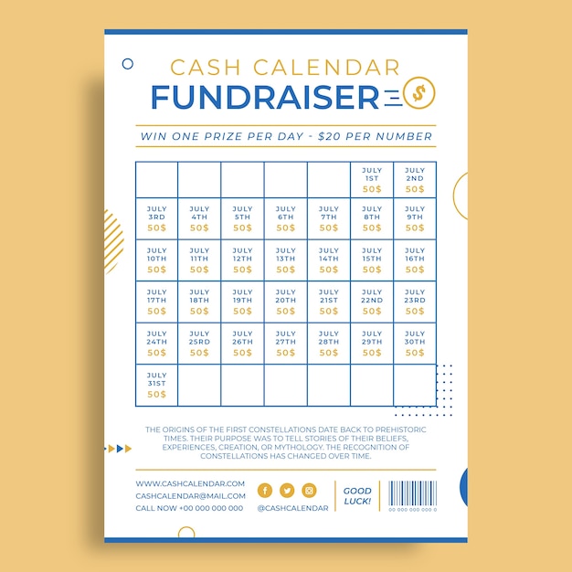 Gratis vector geometrische cash fundraiser kalendersjabloon