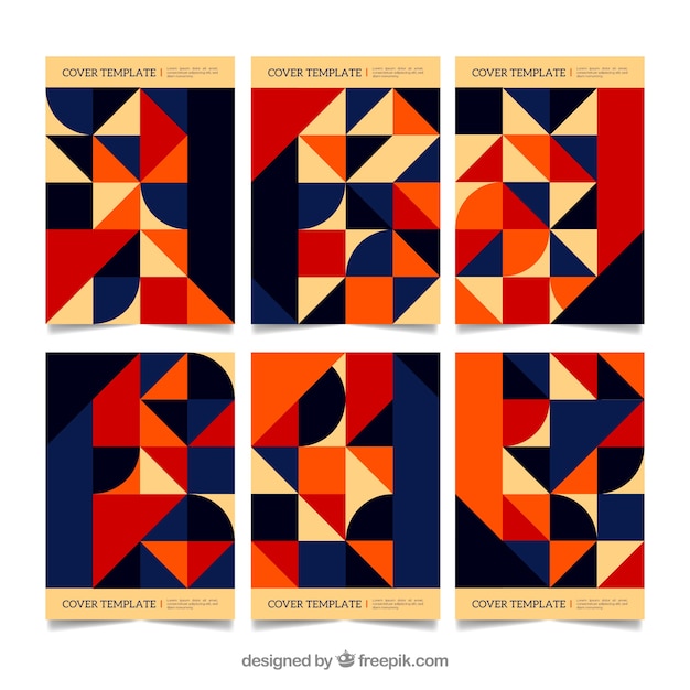 Gratis vector geometrische coverscollectie met kleuren