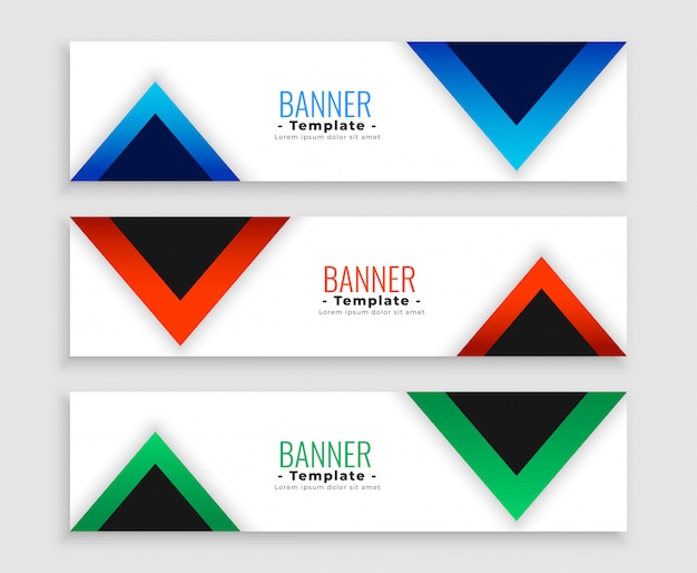 Geometrische driehoek moderne banners set van drie