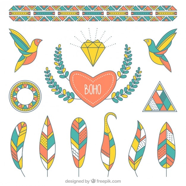 Gratis vector geometrische gekleurde objecten in boho stijl