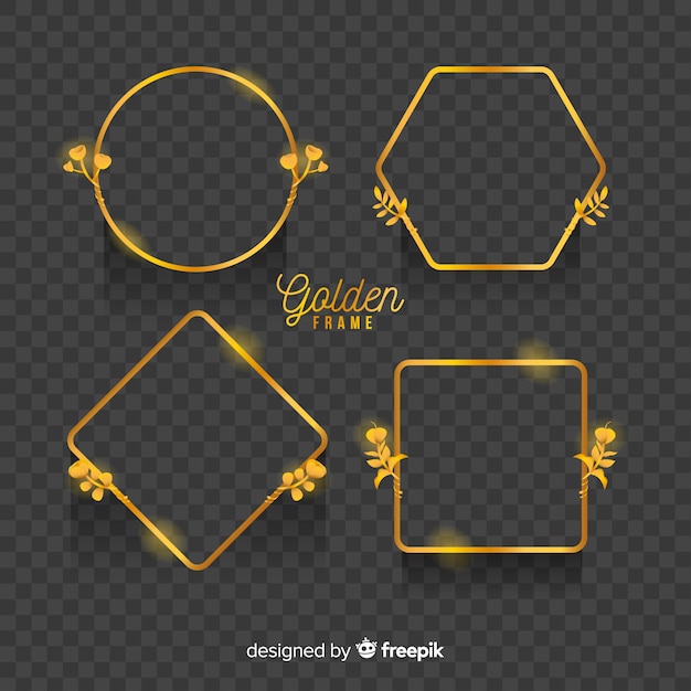 Gratis vector geometrische gouden frames instellen met lichteffecten