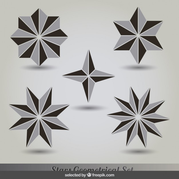 Gratis vector geometrische grijs en zwart sterren set