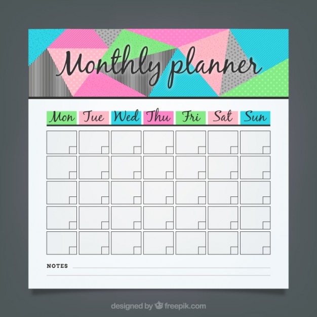 Gratis vector geometrische maandelijkse planner