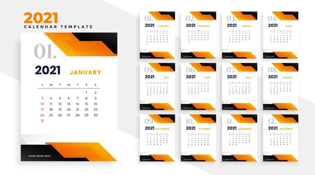 Geometrische stijl 2021 kalenderontwerp in oranje thema