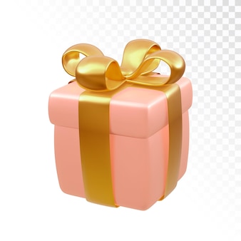 Geschenkdoos. realistische 3d roze geschenkdoos met gouden strik geïsoleerd op een witte achtergrond. vakantiedecoratie aanwezig. feestelijke geschenkverrassing. vector illustratie.