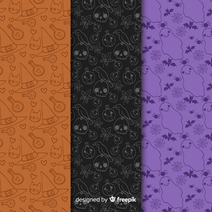 Gratis Vector geschetst halloween-tekeningenpatroon