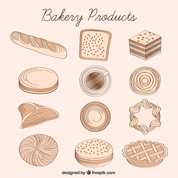 Gratis vector geschetste bakkerijproducten