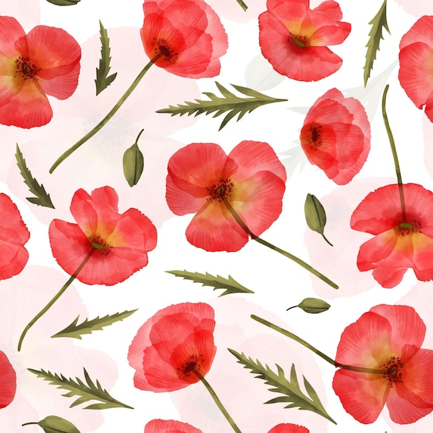 Geschilderd aquarel patroon met rode bloemen