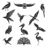 Gratis vector gestileerde vogels silhouetten zwarte set