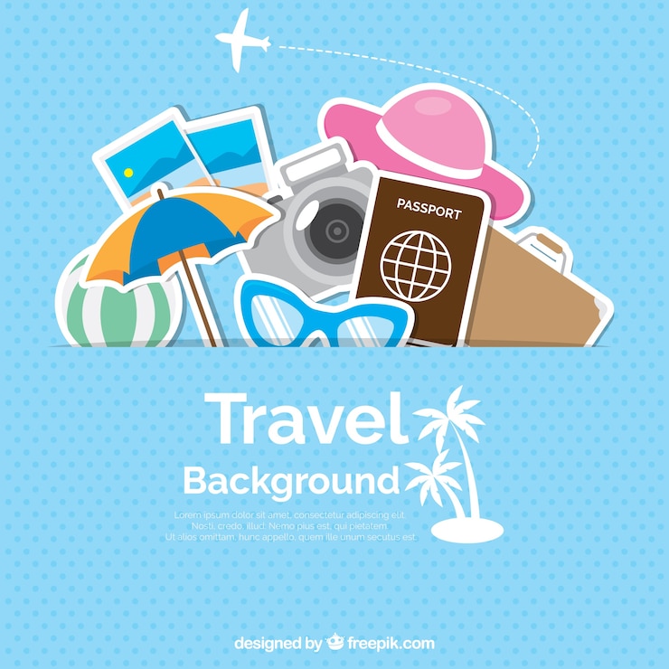 Gratis Vector gestippelde achtergrond met kleurrijke reizen objecten