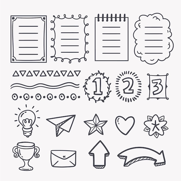 Gratis vector getekende elementen voor collectie bullet journals