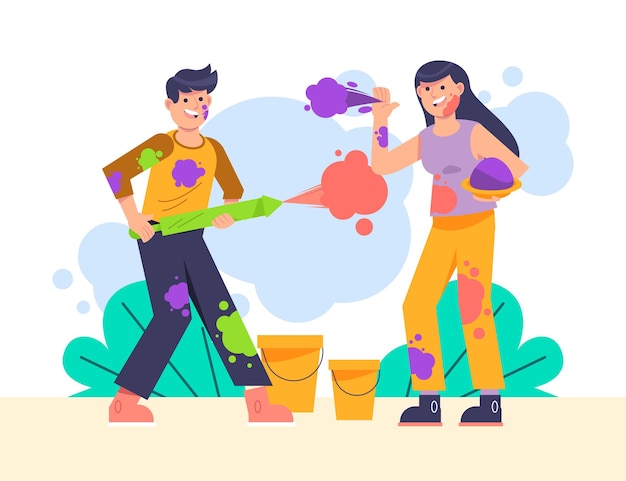 Gratis vector getekende mensen die holi-festival vieren