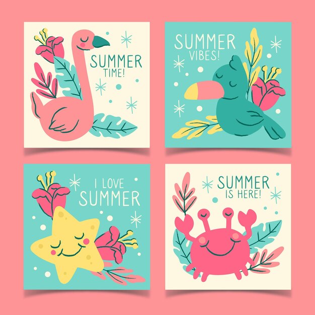 Getekende zomerfeestkaarten