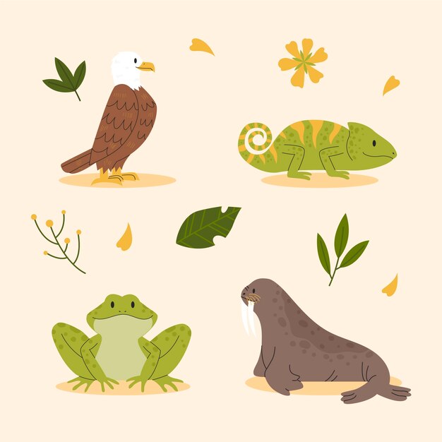 Gratis vector getrokken collectie wilde dieren