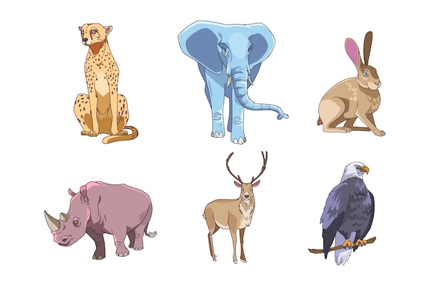 Gratis vector getrokken collectie wilde dieren