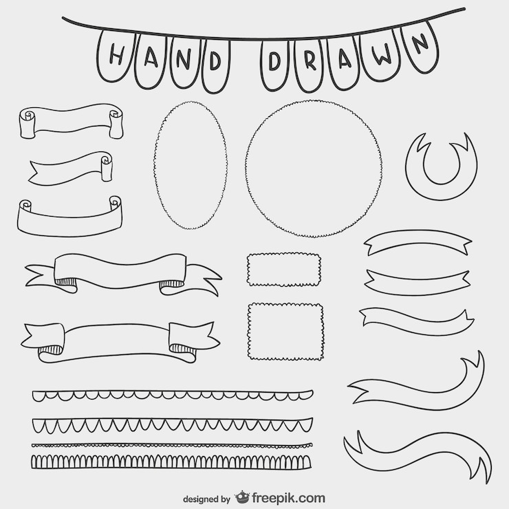 Gratis Vector getrokken linten en ornamenten