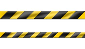 Gevaar zwart en geel gestreept lint, waarschuwingstape van waarschuwingsborden voor plaats delict of bouwgebied.