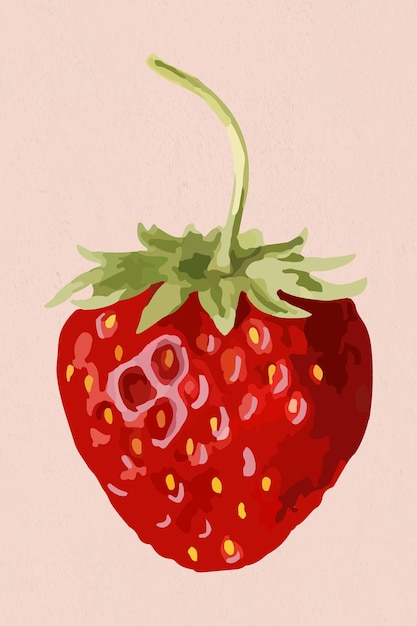 Gevectoriseerde aardbei fruit sticker overlay op een roze achtergrond
