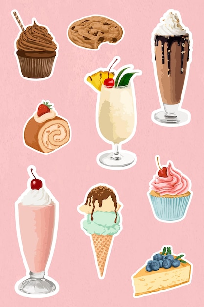 Gevectoriseerde dessertsticker overlay ontwerpbronnen