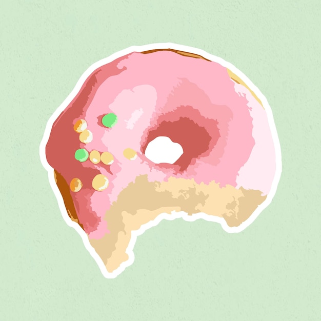Gratis vector gevectoriseerde gebeten roze geglazuurde donutsticker met witte rand