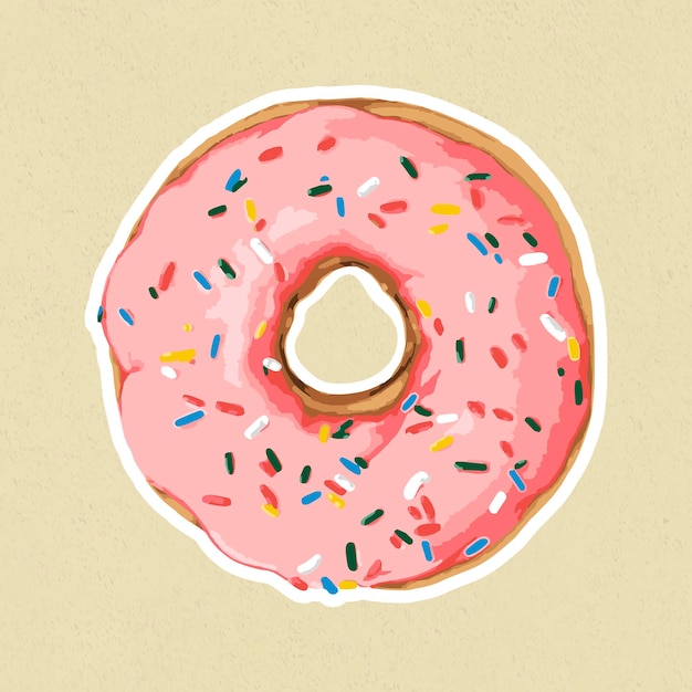 Gratis vector gevectoriseerde roze geglazuurde donutsticker met witte rand