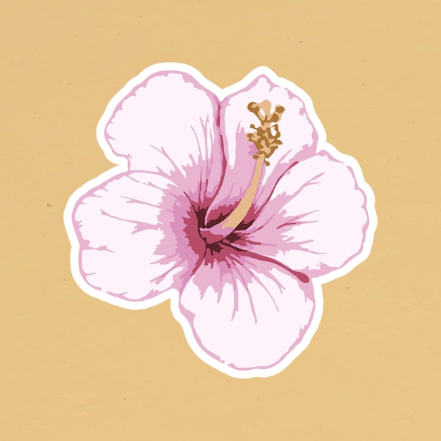 Gratis vector gevectoriseerde roze hibiscusbloemsticker met een witte rand