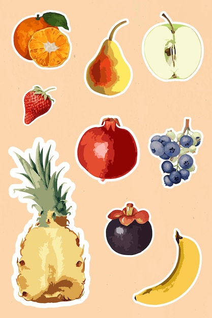 Gratis vector gevectoriseerde tropische fruit sticker collectie ontwerpelementen