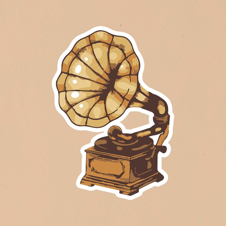 Gratis Vector gevectoriseerde vintage grammofoonsticker met een witte rand