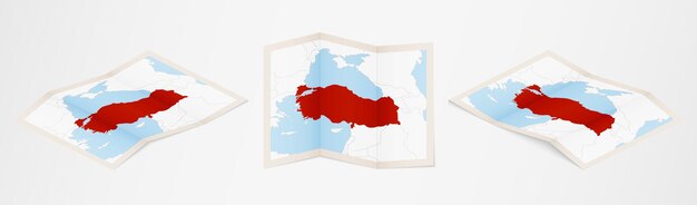 Gevouwen kaart van turkije in drie verschillende uitvoeringen.