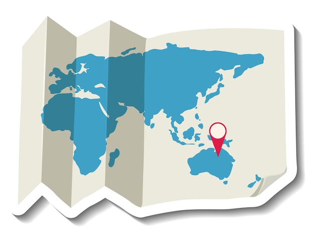 Gratis vector gevouwen papieren wereldkaart met rode pin