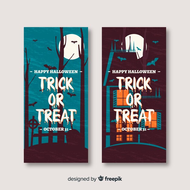 Geweldige halloween banners met plat ontwerp