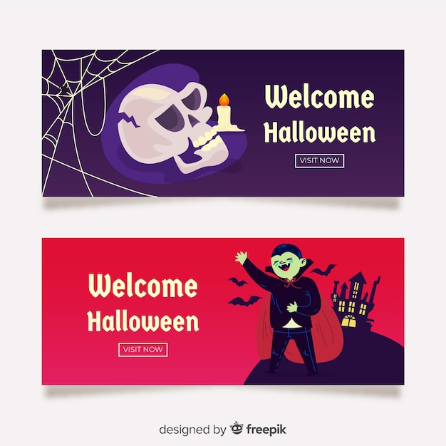 Geweldige halloween banners met plat ontwerp