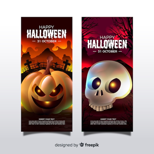 Geweldige halloween-banners met realistisch ontwerp