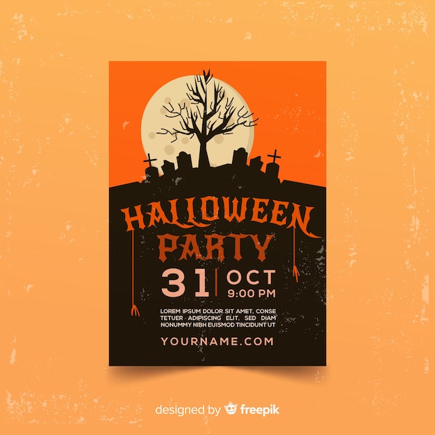 Geweldige halloween party poster sjabloon met platte ontwerp