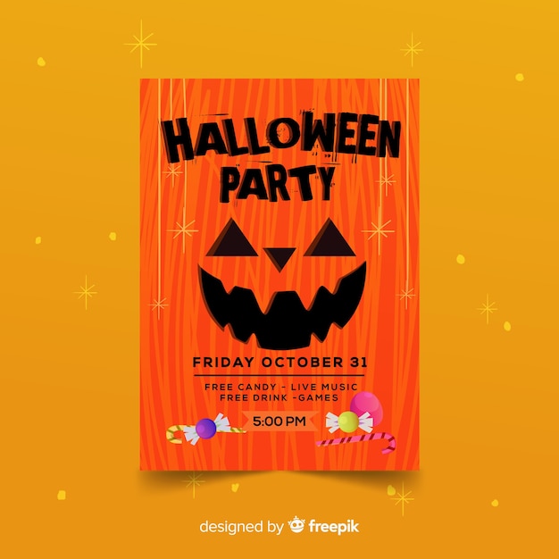 Geweldige halloween party poster sjabloon met platte ontwerp