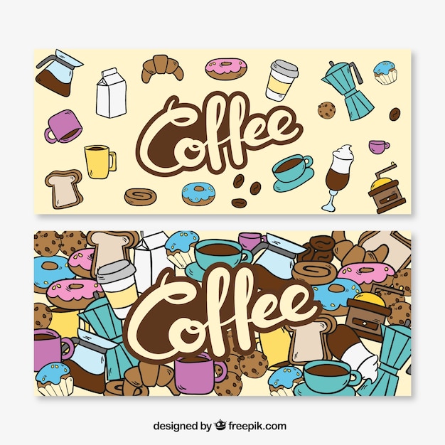 Gratis vector geweldige koffie banners in hand getekende stijl