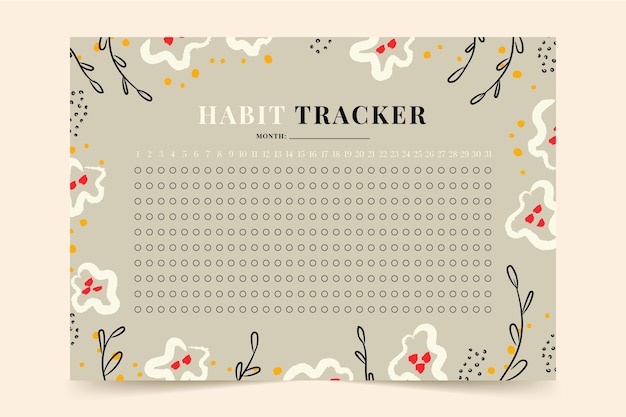 Gratis vector gewoonte tracker-sjabloon met bloemen en bladeren