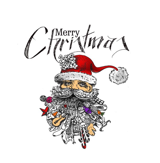 Gezicht van kerst karakter Santa Claus, Cartoon stijl Santa Claus Design. Merry Christmas-tekst - Vectorillustratie