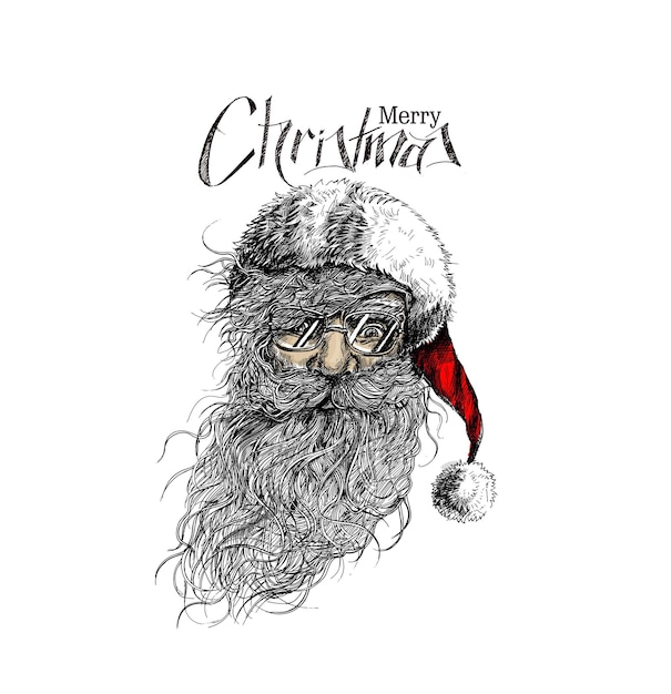 Gezicht van kerstkarakter Santa Claus, Merry Christmas - vectorillustratie