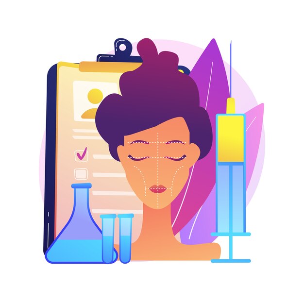 Gezichtscontouren abstract concept illustratie. Gezichtssculpturen, esthetische cosmetische ingreep, medische gezichtscontouren, afslankcorrectiemachine, plastische chirurgie.
