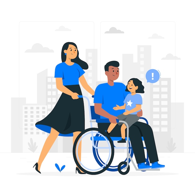 Gezin met een gehandicapte ouder concept illustratie