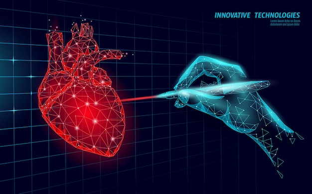 Gezond menselijk hart klopt 3d medicijnmodel laag poly