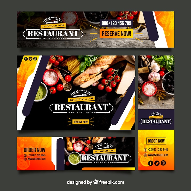 Gratis Vector gezonde banner van het het webbanner van het voedselrestaurant met foto